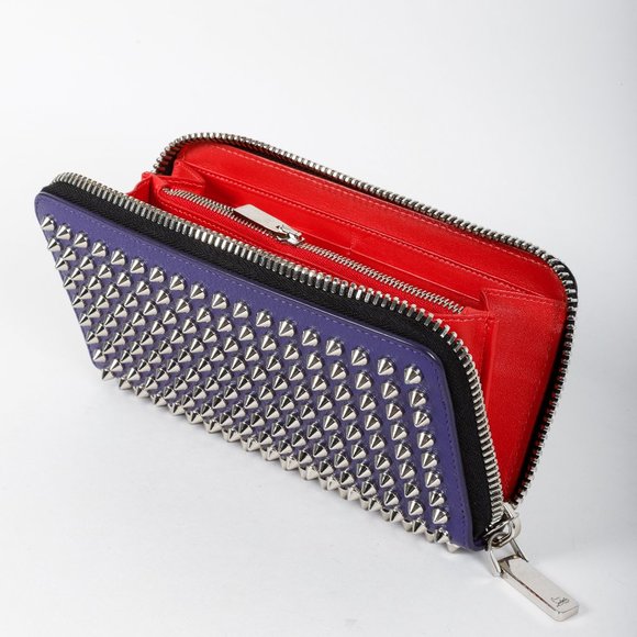 Christian Louboutin Handbags - Christian Louboutin Purple Calfskin Spiked Zip Wallet